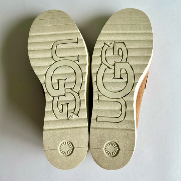 UGG Penny Tan Suede Sheepskin Leather Fur Trim Rubber Outsole Loafers size 8 - Picture 9 of 16
